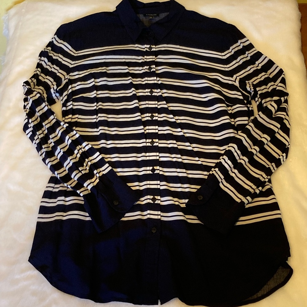 🪷NWOT🪷 Talbots Navy Blue Striped Blouse, Size M